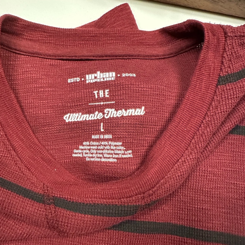 Urban Pipeline Burgundy and Black Striped Long Sleeve Tee - Picture 3 of 3
